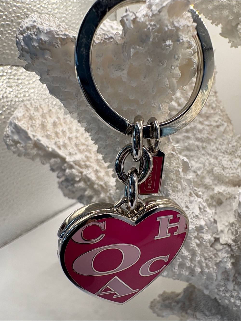 Coach Hot Pink Heart Logo Locket Keyring Charm